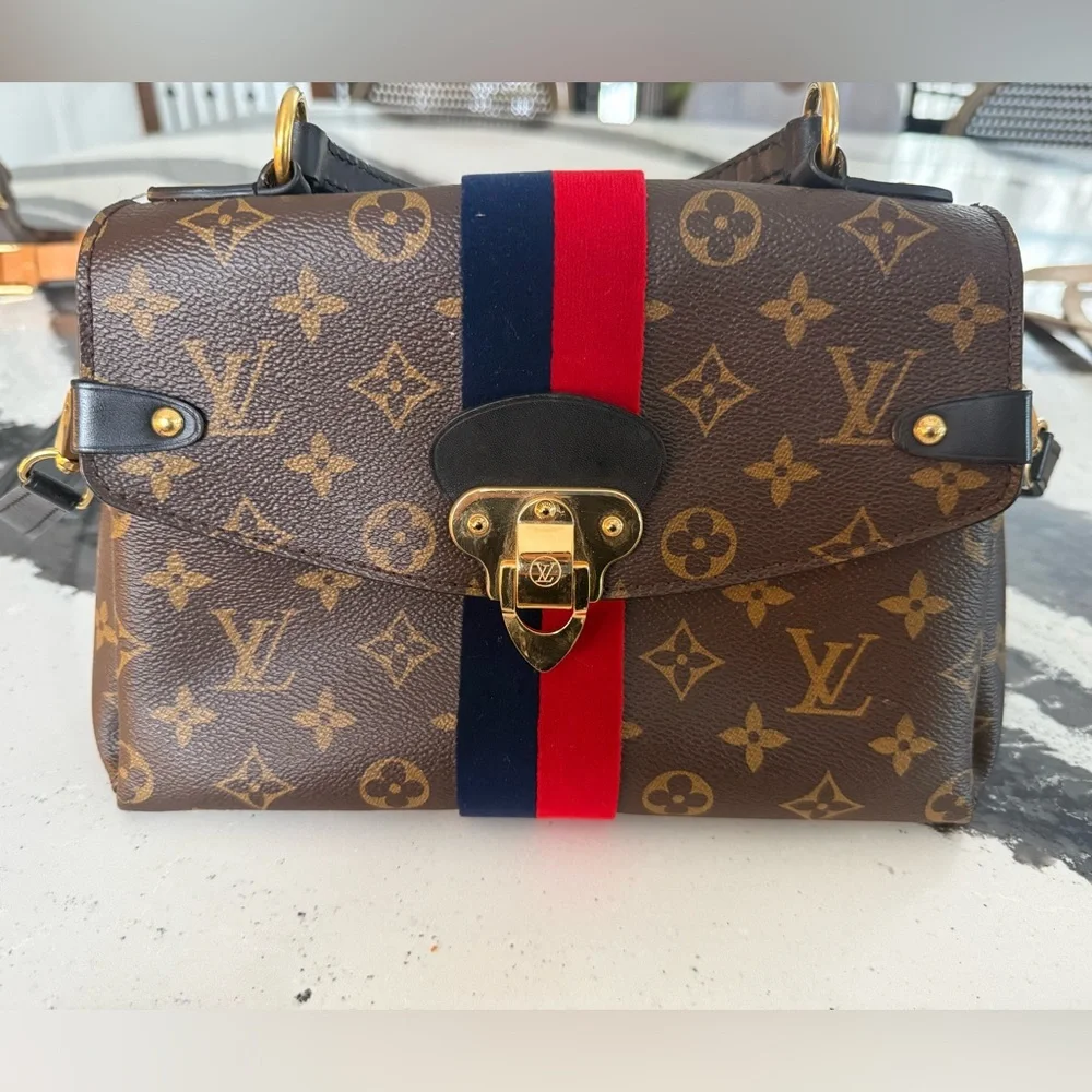 Louis Vuitton Georges Monogram BB Tote with Red and Blue Stripe with Top Handle - Picture 1 of 14